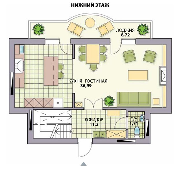 План дома 2 комнаты и кухня гостиная