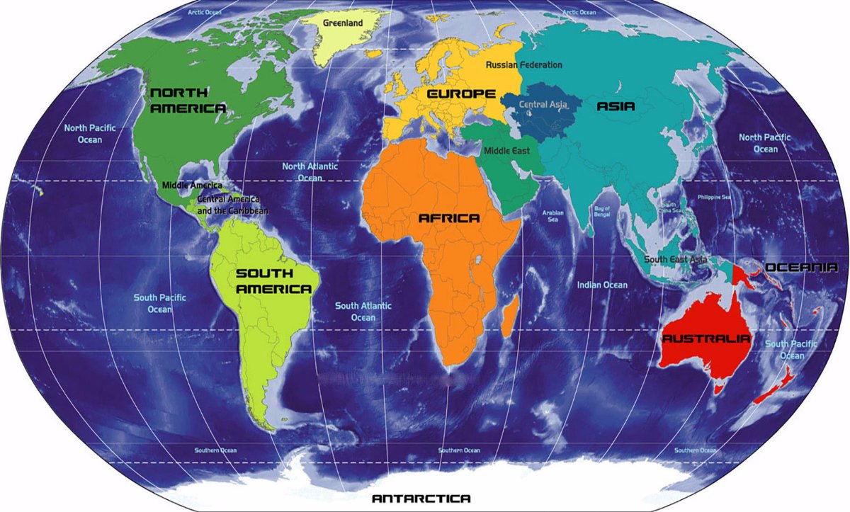 Карта континентов земного шара